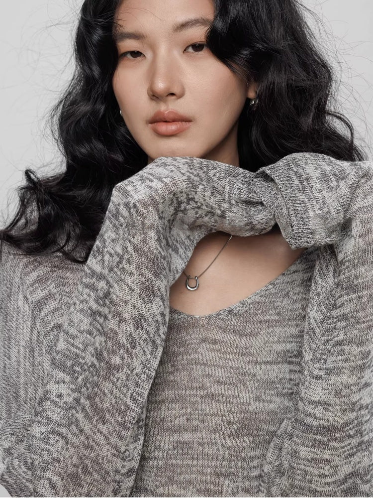 Spring V-neck Tencel Linen Relaxed Knit Sweater_BDHL8206