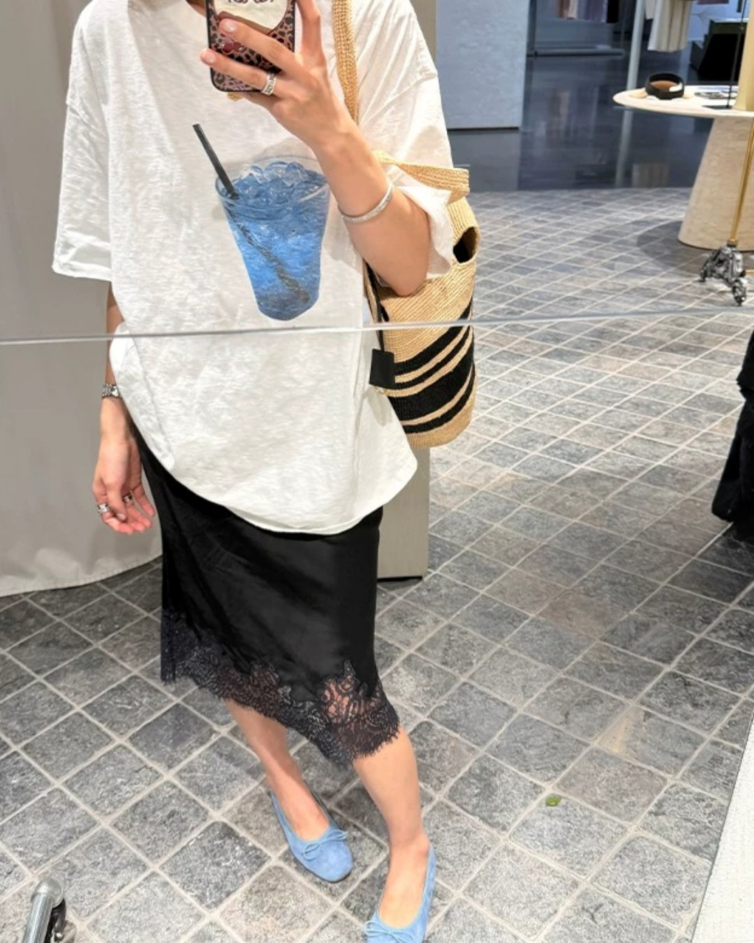 Acetate Satin Lace-Hem Midi Skirt_BDHL8330