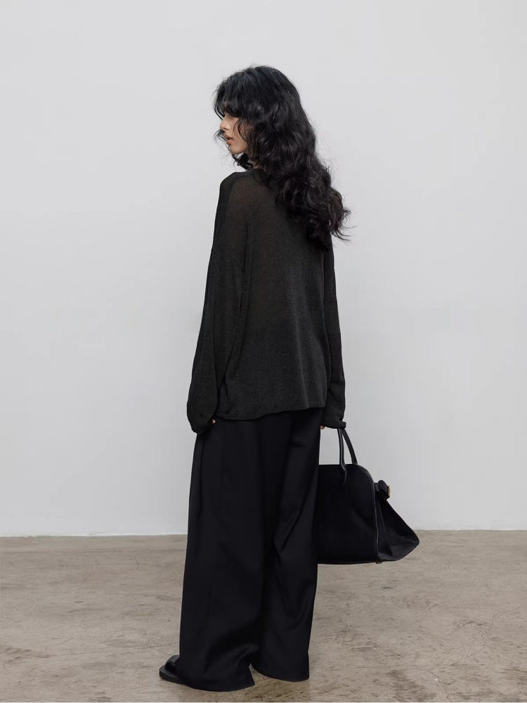 Spring V-neck Tencel Linen Relaxed Knit Sweater_BDHL8206