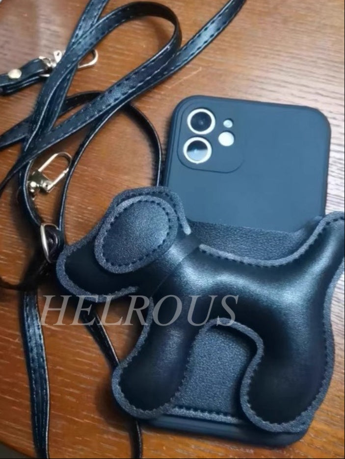 簡約小狗卡包斜背包 iPhone 手機殼_HL3304