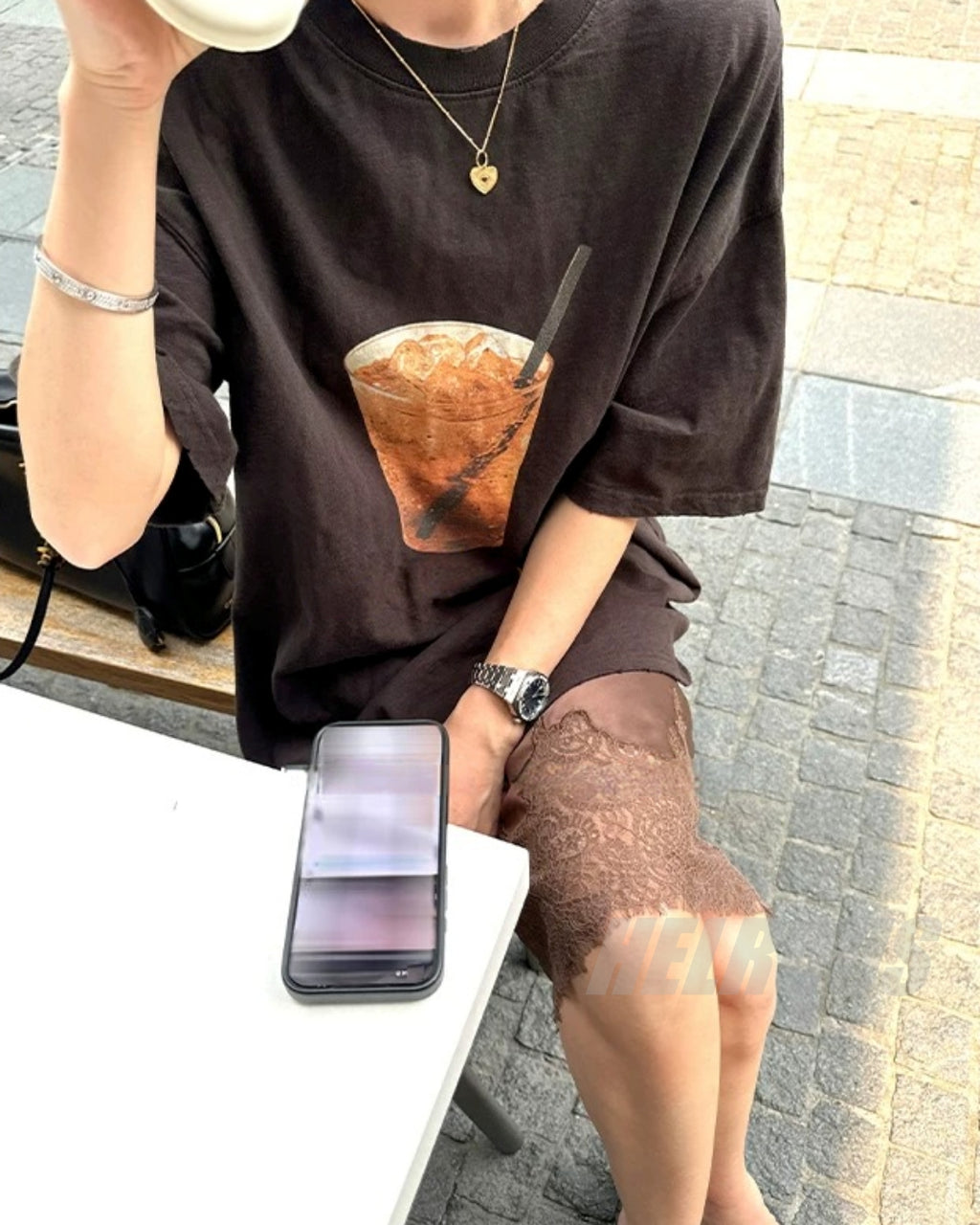 Acetate Satin Lace-Hem Midi Skirt_BDHL8330
