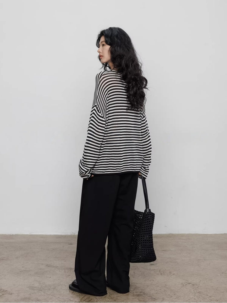 Spring V-neck Tencel Linen Relaxed Knit Sweater_BDHL8206