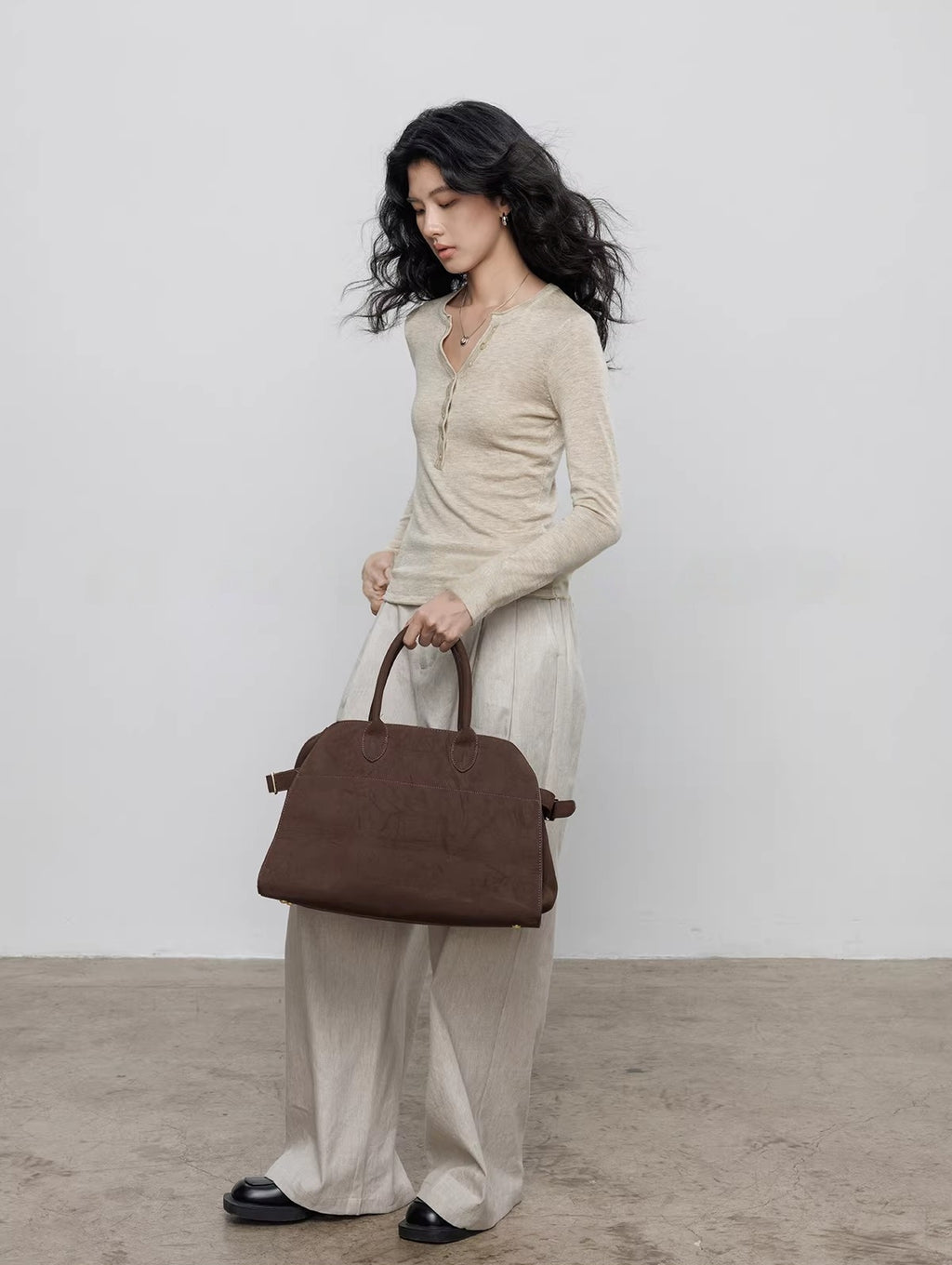 Spring Henley Neck Long Sleeve Knitted Top_BDHL8205