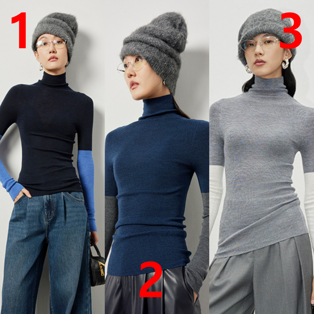 Contrast Color Seamless High Neck Wool Knit_BDHL5054