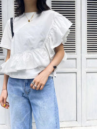 Big Ruffled Short-Sleeved Tops_BDHL6152