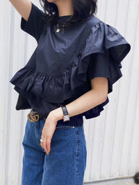 Big Ruffled Short-Sleeved Tops_BDHL6152