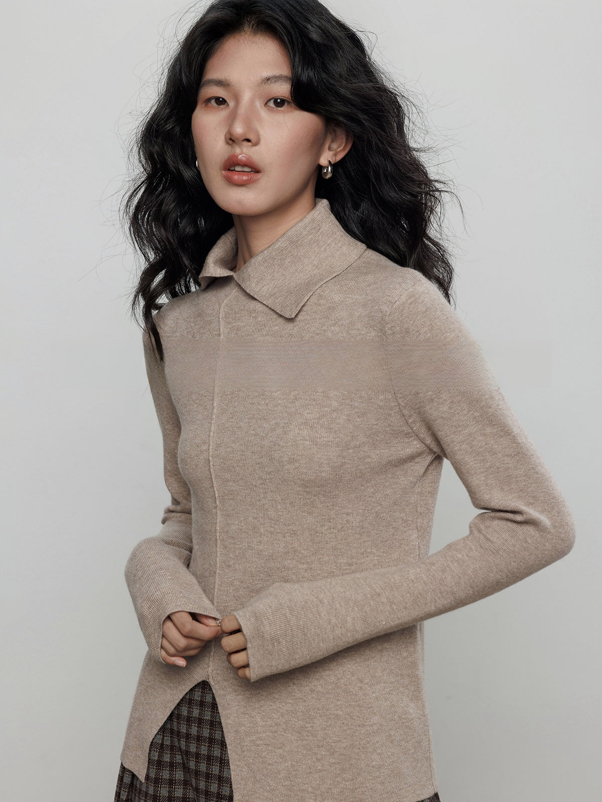 Asymmetrical Collar Knit Tops_BDHL7959