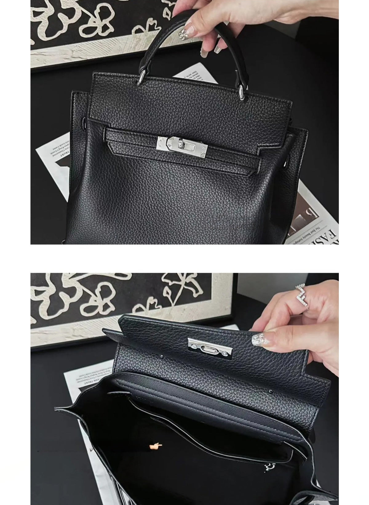 Structured Leather Shoulder Tote_BDHL7432