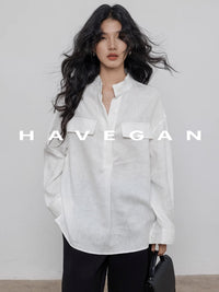 Stand Collar Loose Shirt_BDHL7358