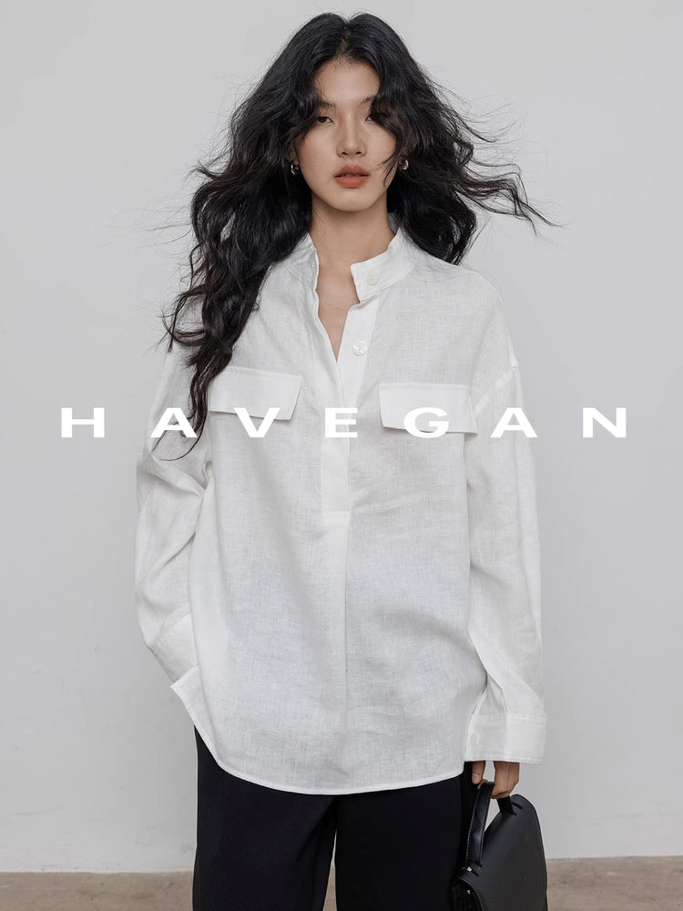 Stand Collar Loose Shirt_BDHL7358