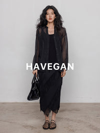 Fringed Irregular Black Skirt_BDHL7351