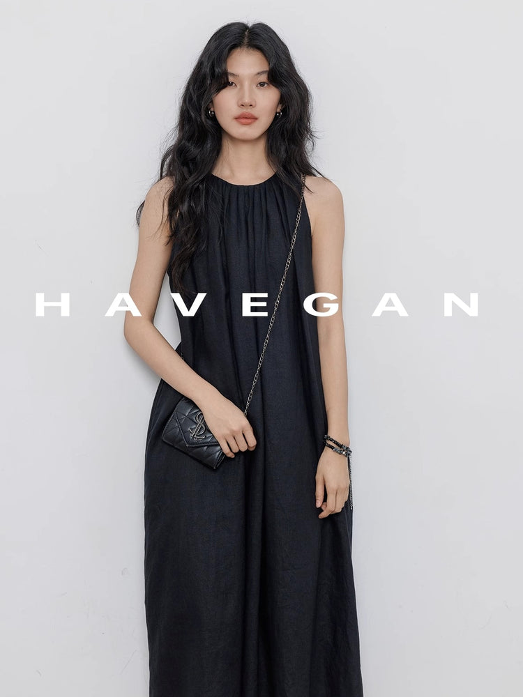 Black A-Line Skirt Sleeveless Dress_BDHL7360