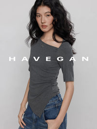 Diagonal Collar Knitted T-Shirt_BDHL7365