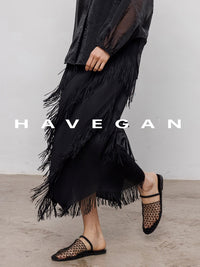 Fringed Irregular Black Skirt_BDHL7351