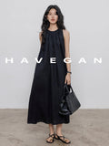 Black A-Line Skirt Sleeveless Dress_BDHL7360