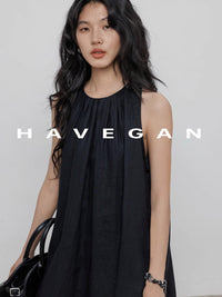 Black A-Line Skirt Sleeveless Dress_BDHL7360