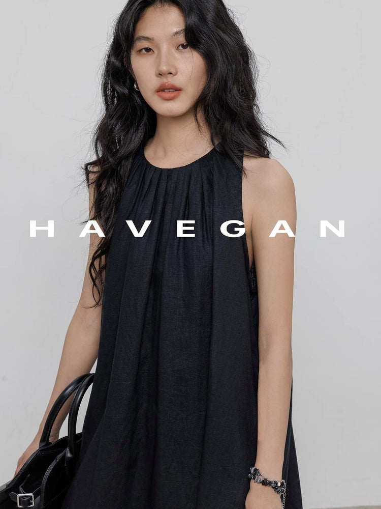 Black A-Line Skirt Sleeveless Dress_BDHL7360