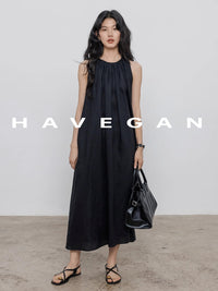 Black A-Line Skirt Sleeveless Dress_BDHL7360