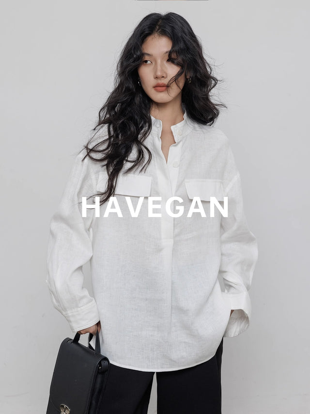 Stand Collar Loose Shirt_BDHL7358