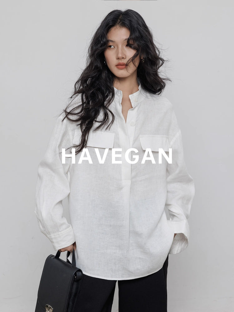 Stand Collar Loose Shirt_BDHL7358