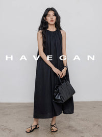 Black A-Line Skirt Sleeveless Dress_BDHL7360