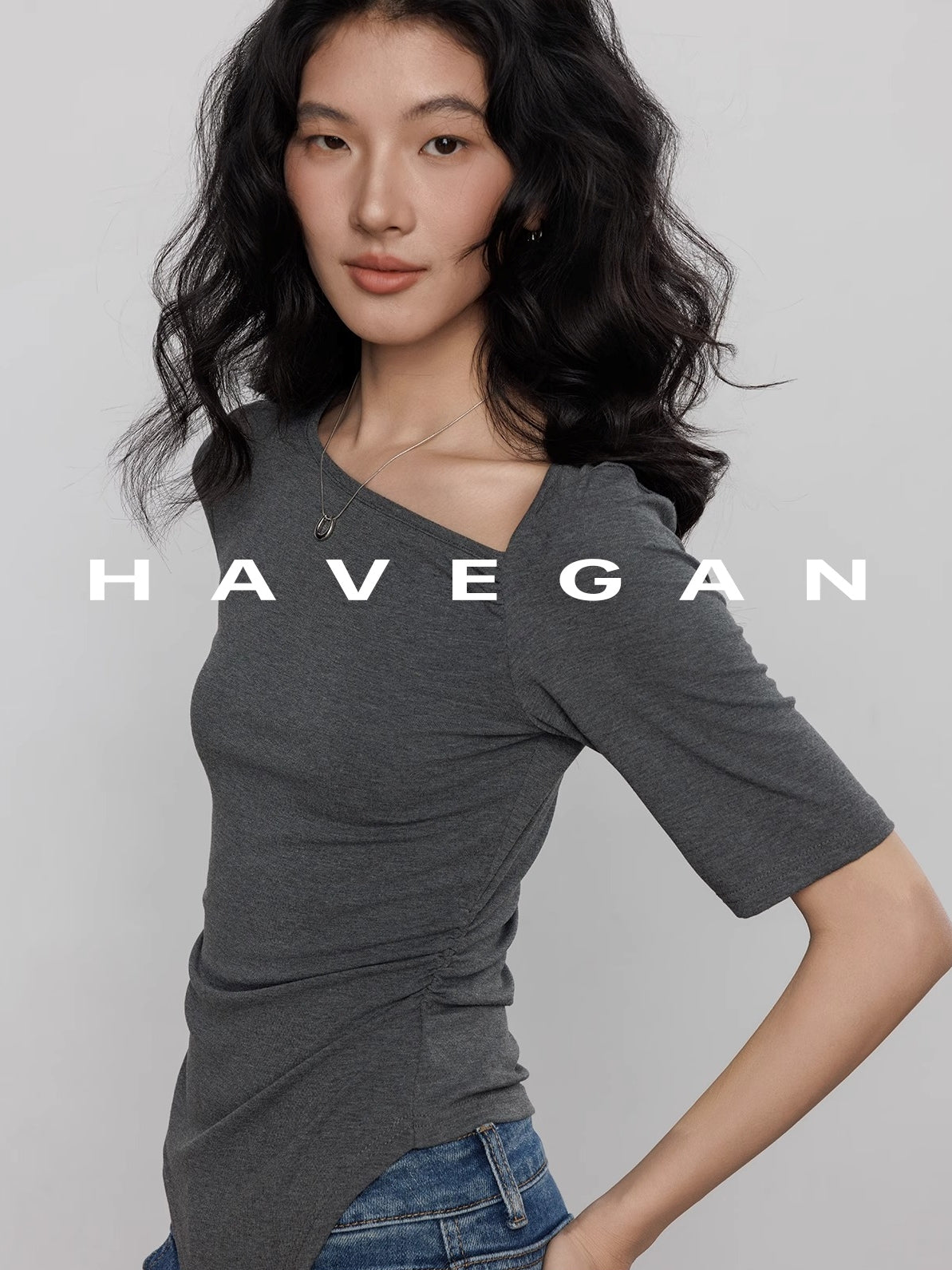 Diagonal Collar Knitted T-Shirt_BDHL7365