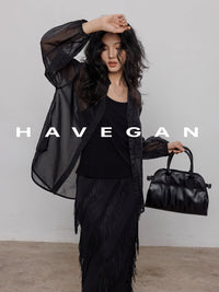 Fringed Irregular Black Skirt_BDHL7351