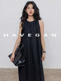 Black A-Line Skirt Sleeveless Dress_BDHL7360