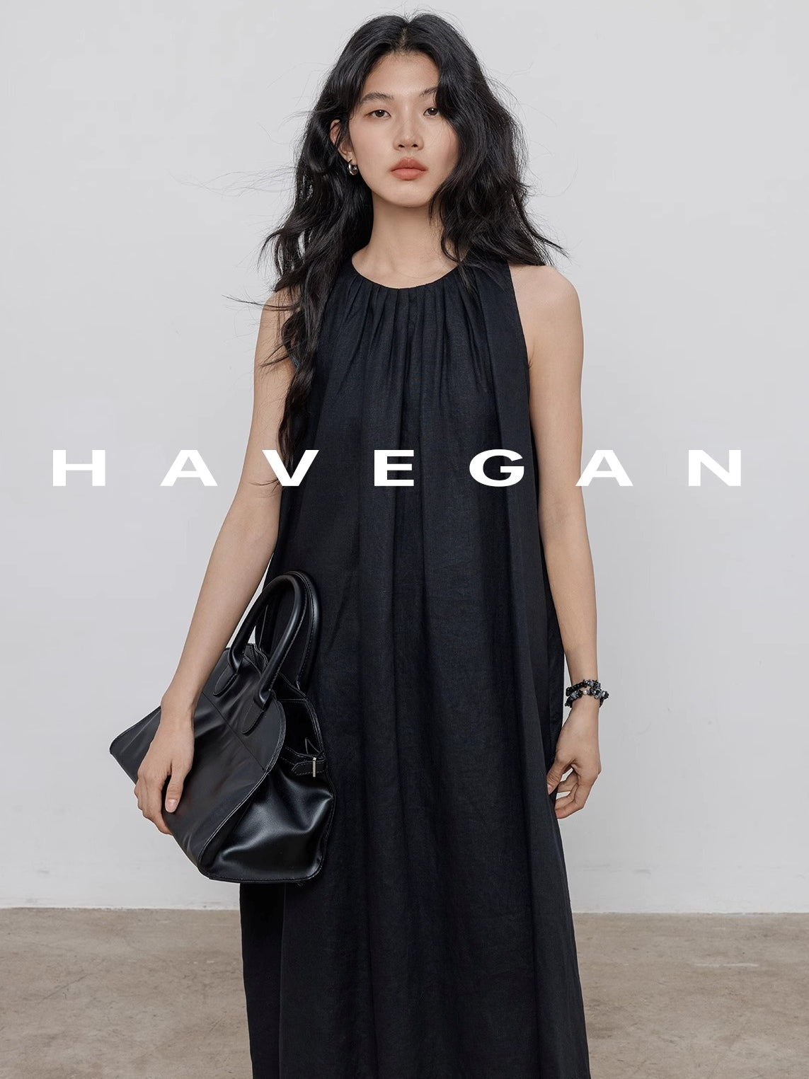 Black A-Line Skirt Sleeveless Dress_BDHL7360