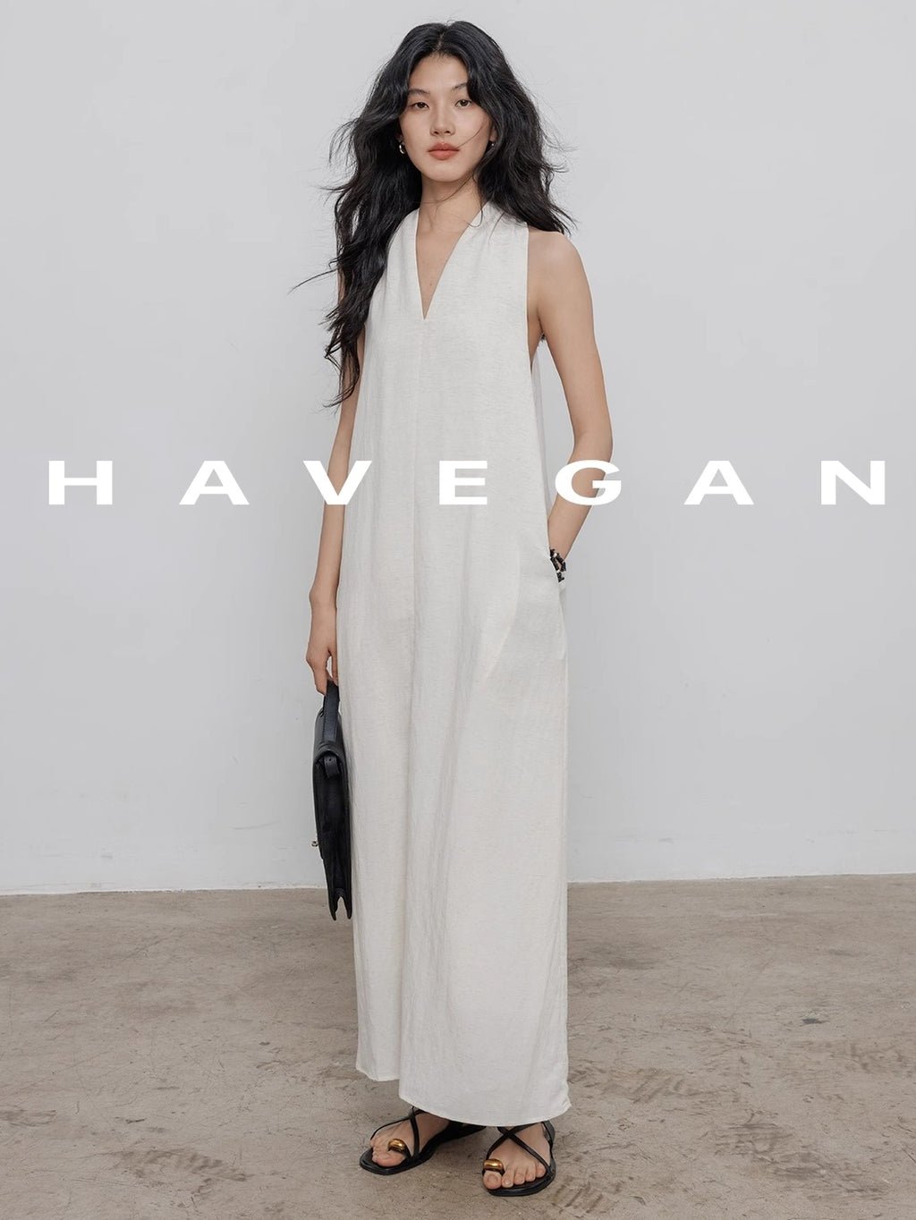 V-Neck Sleeveless A-Line Dress_BDHL7359