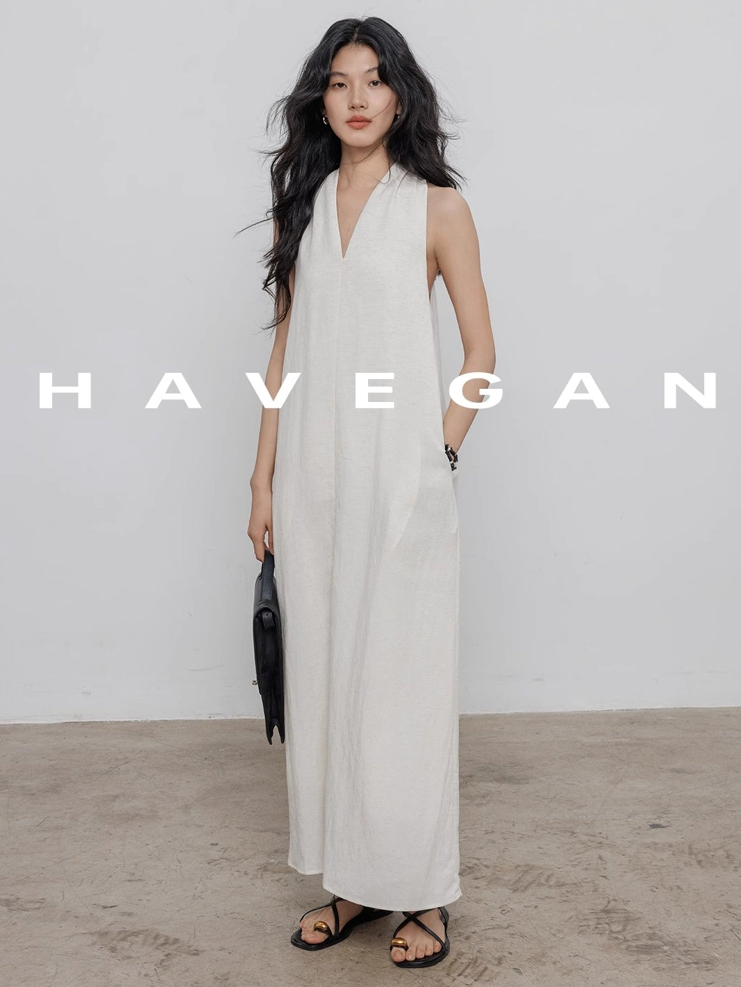 V-Neck Sleeveless A-Line Dress_BDHL7359