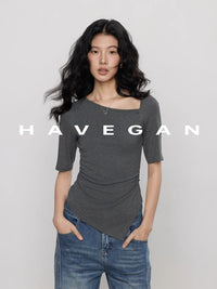 Diagonal Collar Knitted T-Shirt_BDHL7365