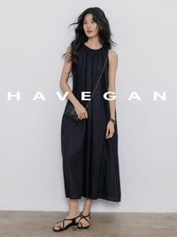 Black A-Line Skirt Sleeveless Dress_BDHL7360