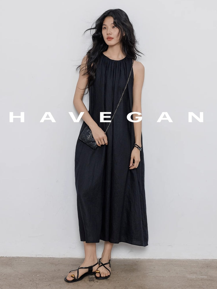 Black A-Line Skirt Sleeveless Dress_BDHL7360