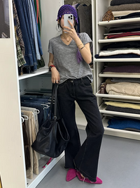 Slim Short V-Neck T-Shirt_BDHL7302