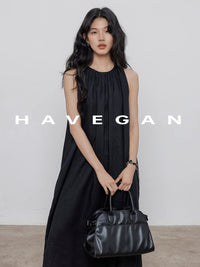 Black A-Line Skirt Sleeveless Dress_BDHL7360