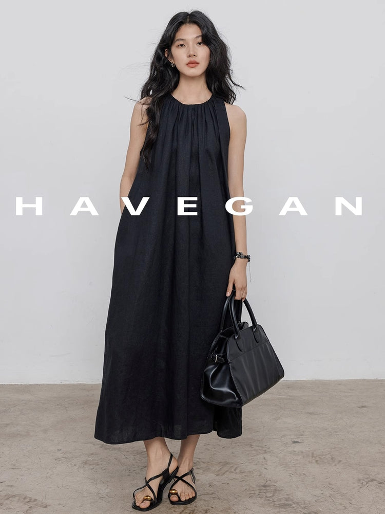 Black A-Line Skirt Sleeveless Dress_BDHL7360