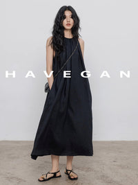 Black A-Line Skirt Sleeveless Dress_BDHL7360
