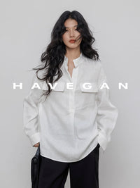 Stand Collar Loose Shirt_BDHL7358