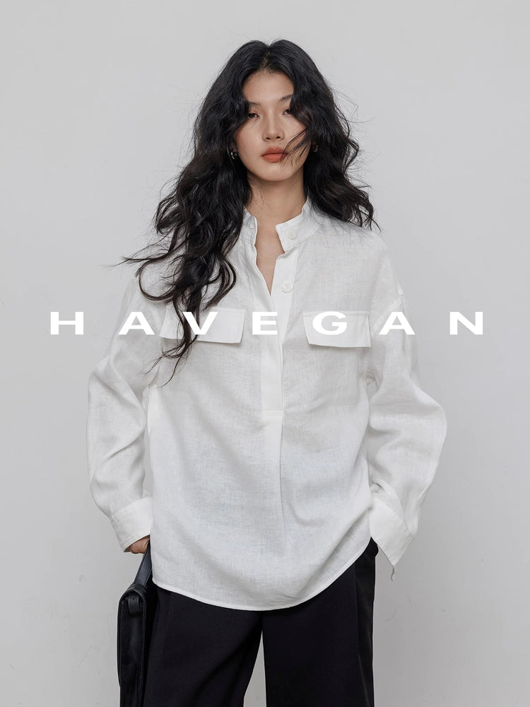Stand Collar Loose Shirt_BDHL7358