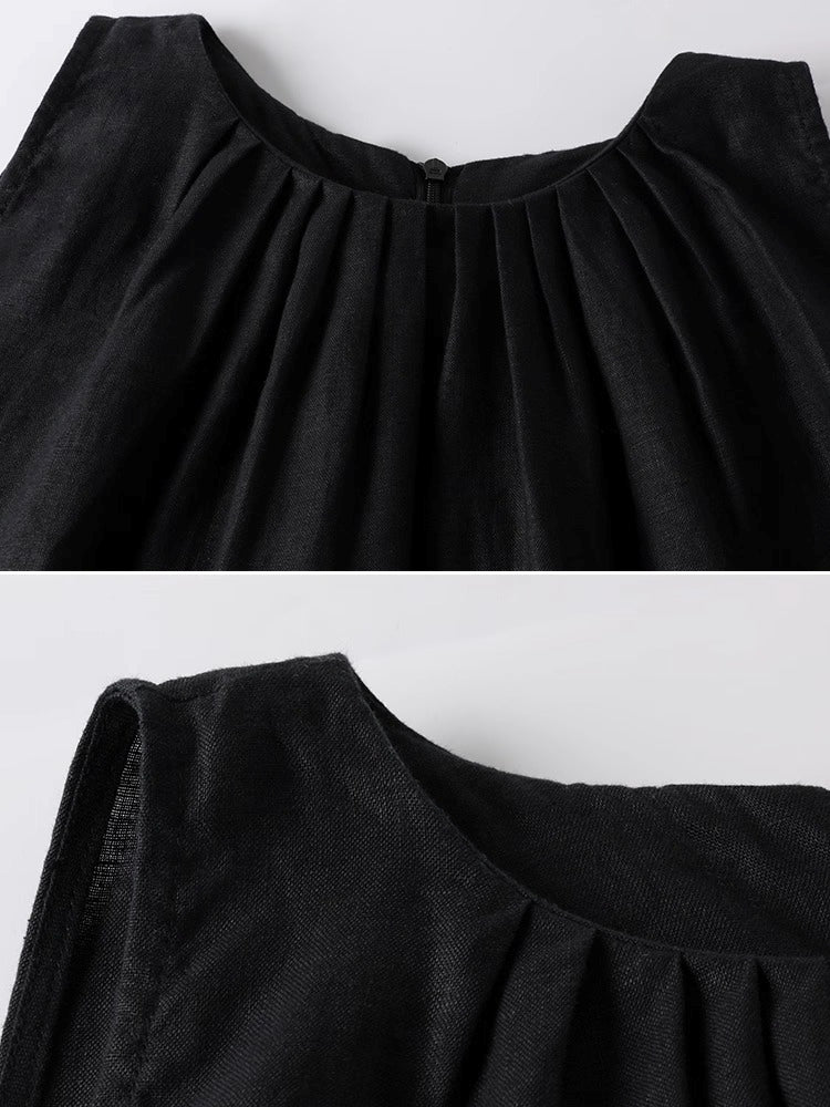 Black A-Line Skirt Sleeveless Dress_BDHL7360
