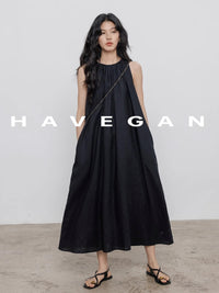 Black A-Line Skirt Sleeveless Dress_BDHL7360