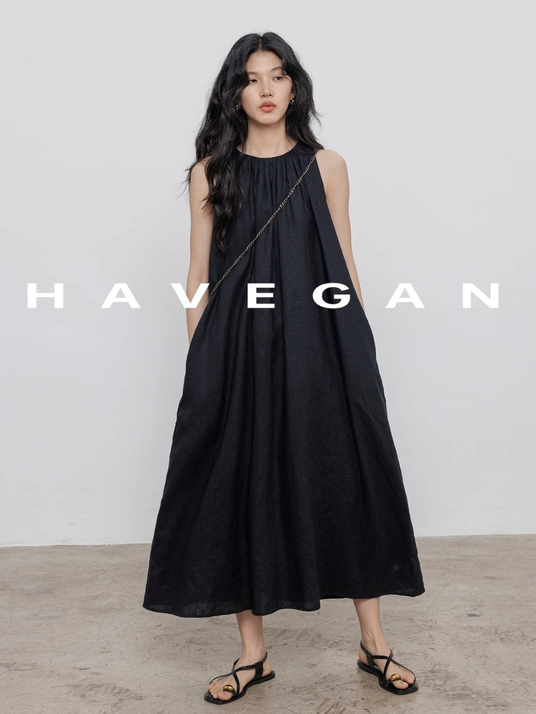 Black A-Line Skirt Sleeveless Dress_BDHL7360