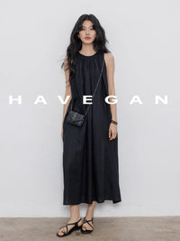 Black A-Line Skirt Sleeveless Dress_BDHL7360