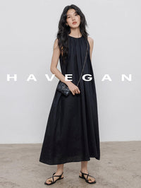 Black A-Line Skirt Sleeveless Dress_BDHL7360
