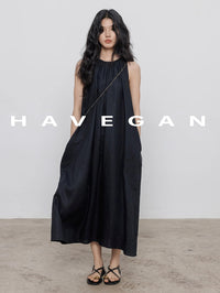 Black A-Line Skirt Sleeveless Dress_BDHL7360