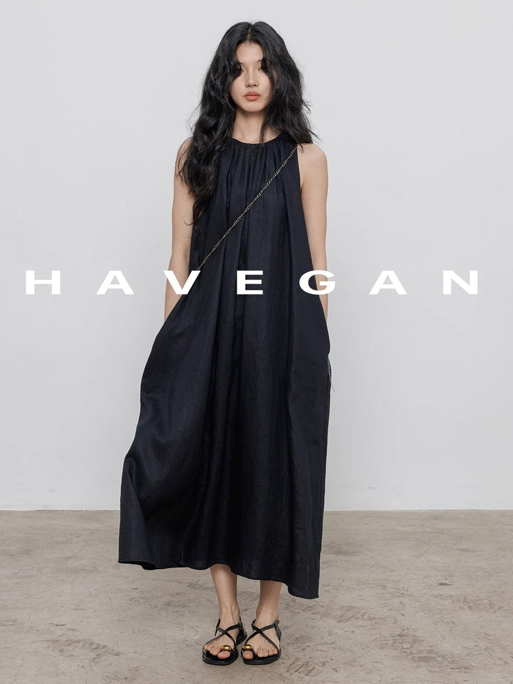 Black A-Line Skirt Sleeveless Dress_BDHL7360