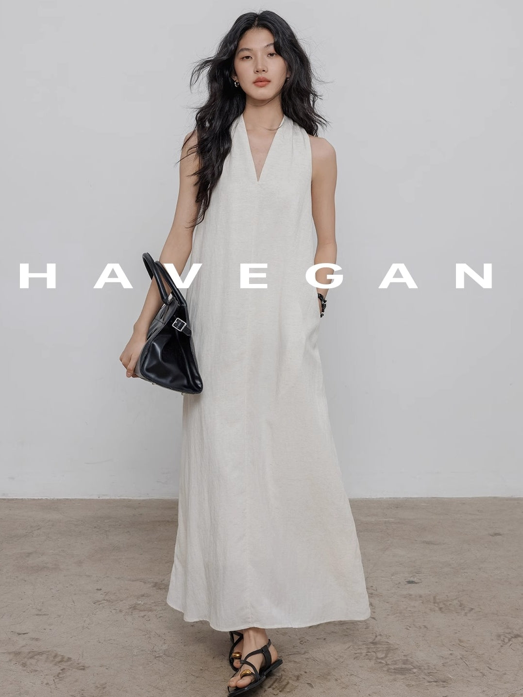V-Neck Sleeveless A-Line Dress_BDHL7359