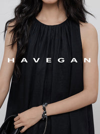 Black A-Line Skirt Sleeveless Dress_BDHL7360