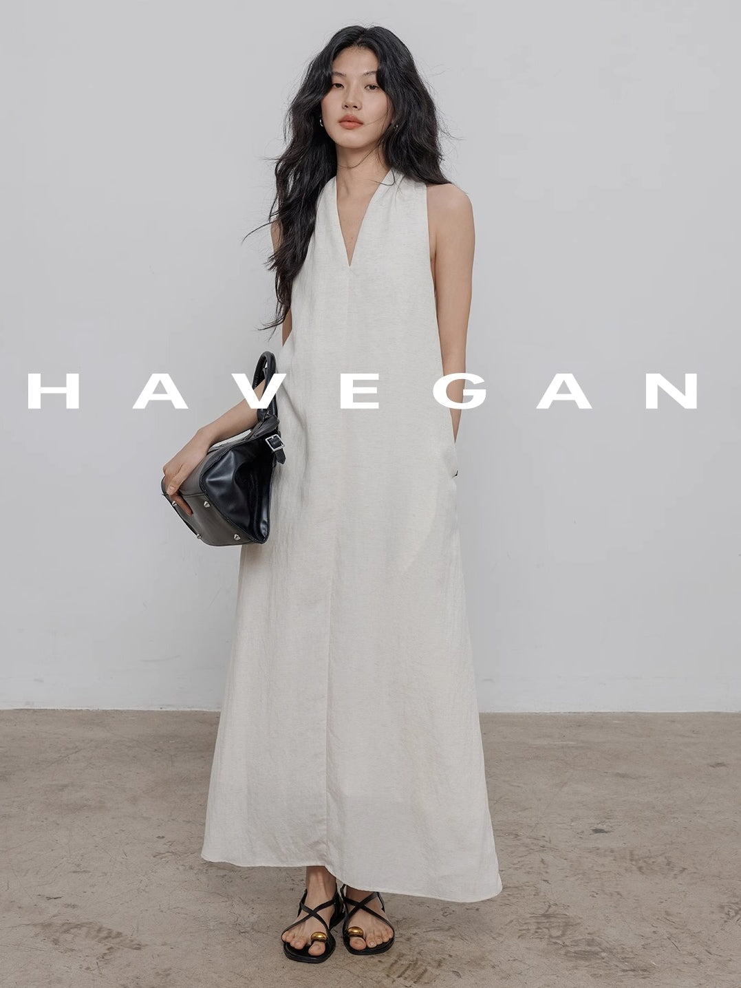 V-Neck Sleeveless A-Line Dress_BDHL7359